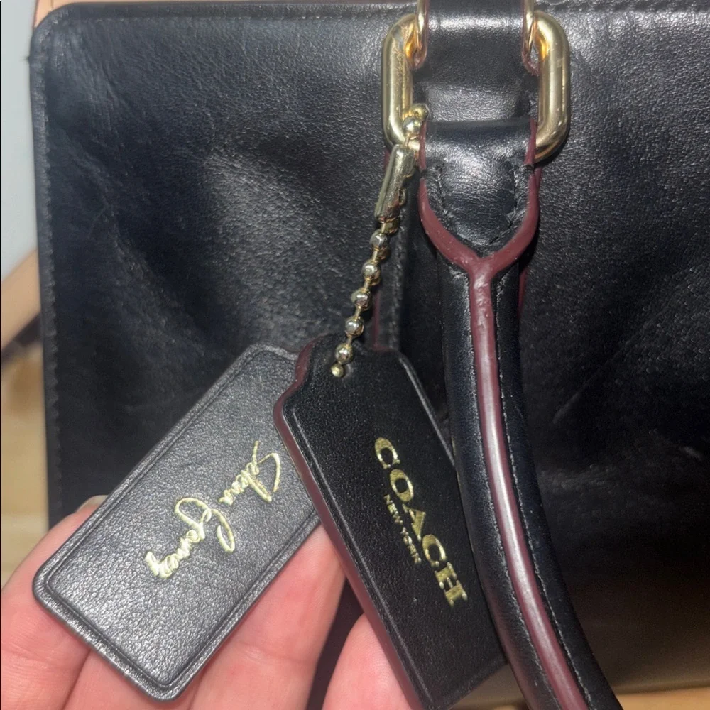 Coach X Selena Gomez Colorblock Satchel Crossbody Bag Purse Leather Black Tan